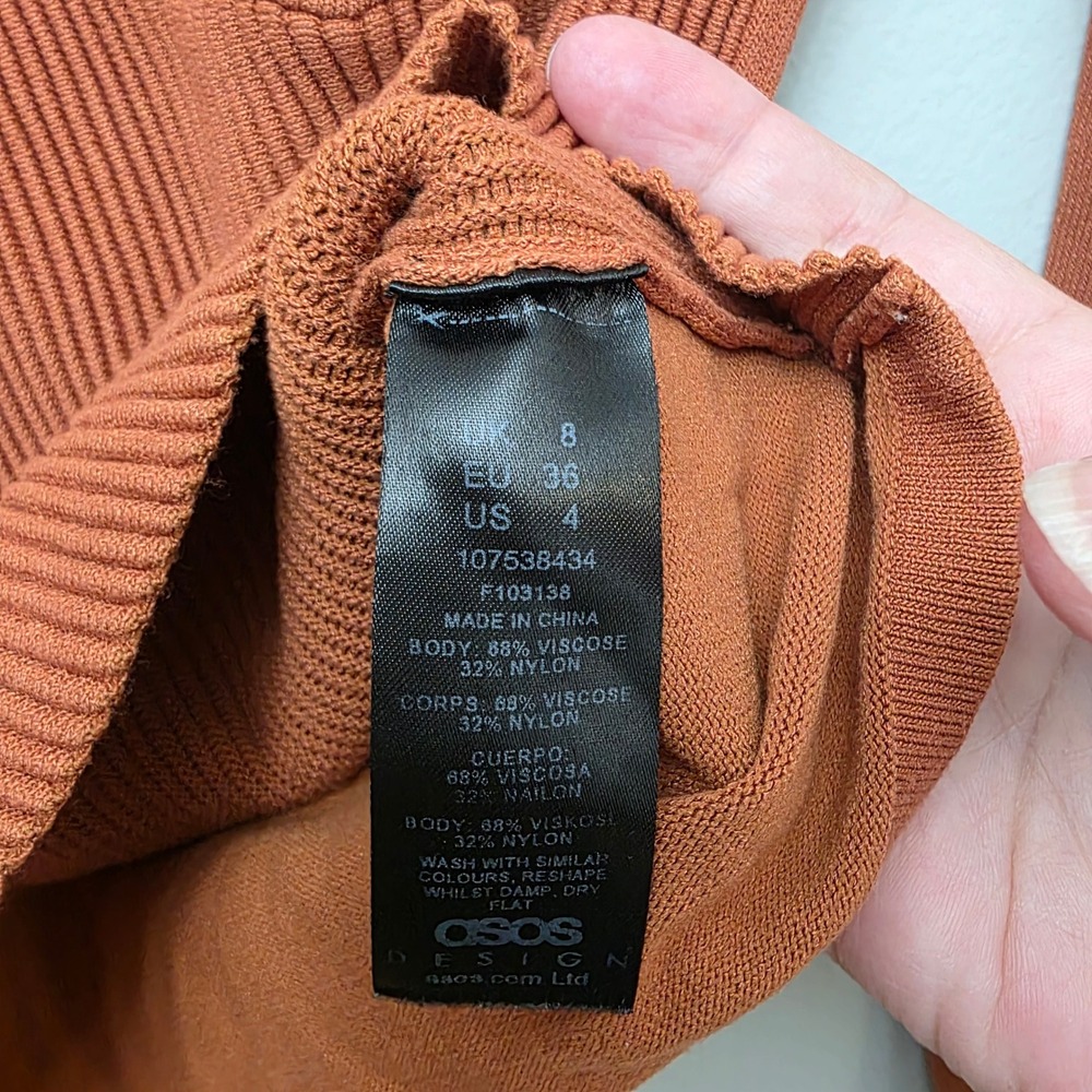 ASOS Design Rust Brown Bustier Ribbed Long Sleeve Top Size US 4 - Picture 5 of 6